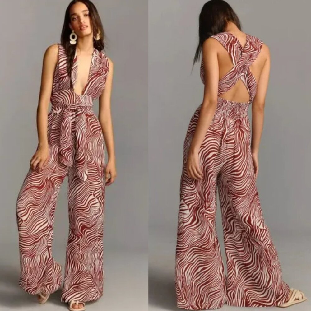 Faithfull Plunge V-Neck Wide-Leg Jumpsuit - New Large